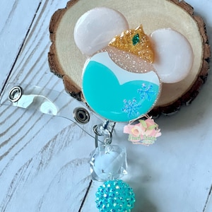 Elsa badge reel, lanyard, teacher, nurses, mouse head glitter frozen