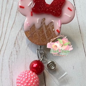 Cordones con clip de cabeza de ratón para porta credencial de helado de Tarta de Fresa