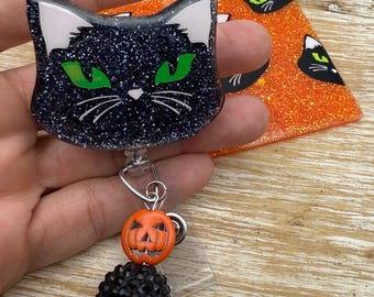 spooky scary Halloween kitty cat badge reel lanyard