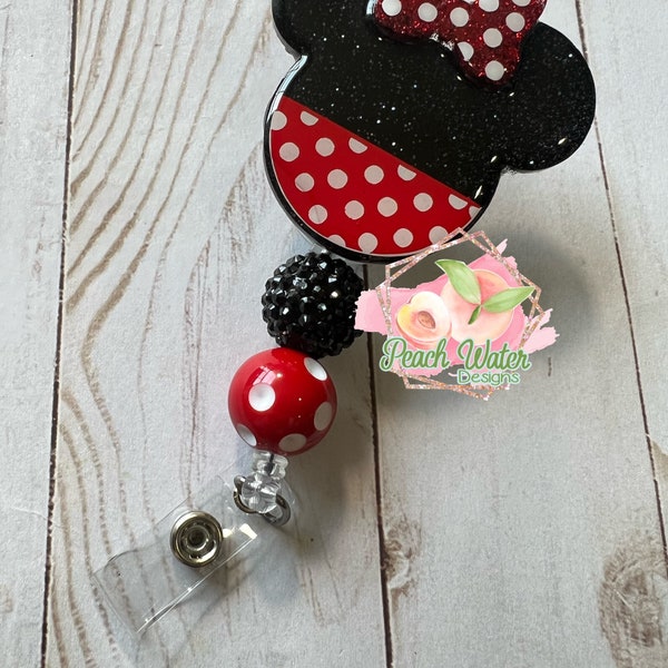 Minnie Mouse head badge clip teacher lanyard nurse teacher