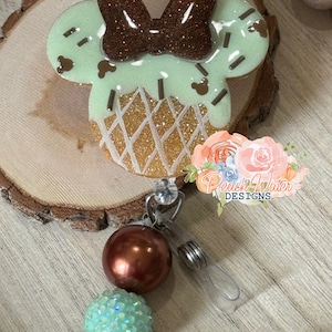Mint Ice Cream mouse head badge reel  inspired lanyard