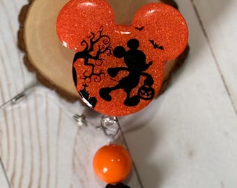Mouse head trick-or-treat badge reel lanyard teacher nurse