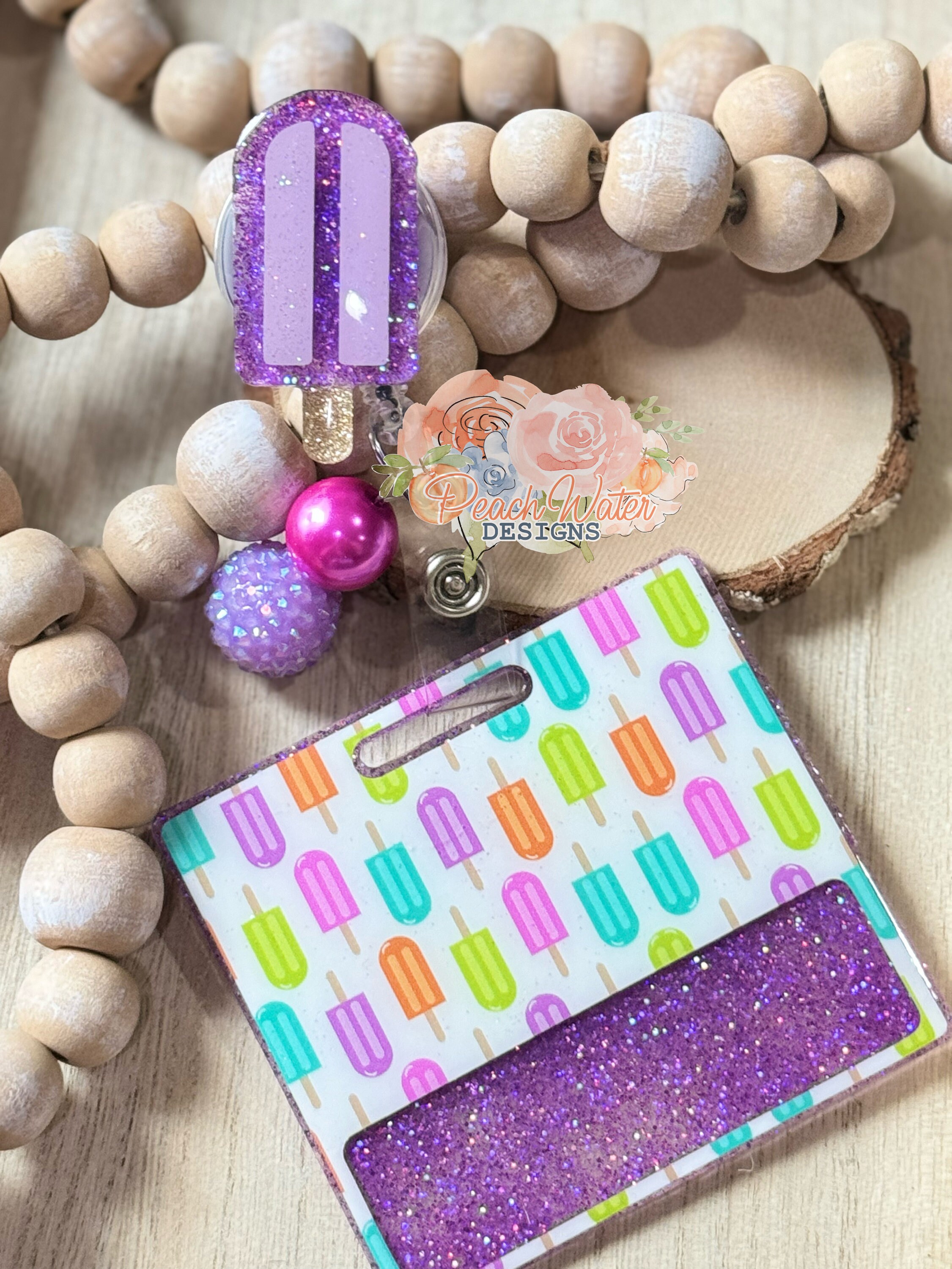 Popsicle badge reel and badge buddy set purple grape swivel clip