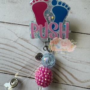 L and D L&D Labor and Delivery PUSH feet baby badge reel inspired lanyard