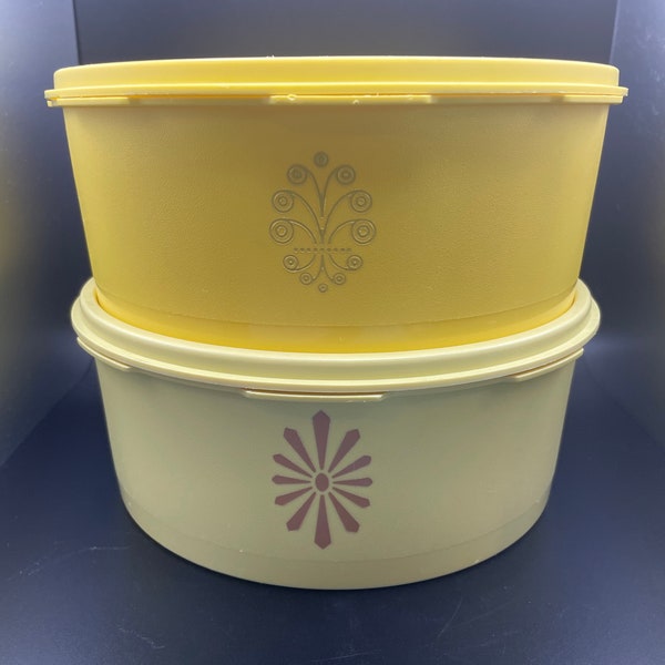 Vintage Tupperware Stacking Canisters - #1204 - Yellow / Ivory