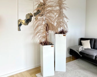 Blumenkübel groß Drinnen & Draußen in Weiß, Schwarz und Lila Metall,Aluminium Pflanzkübel XXL für Wohnzimmer mit Einsatz Dekosäule Garten