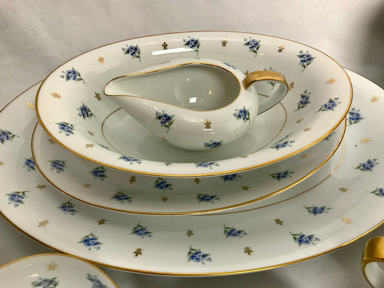 90 PC Noritake China Set 5232 Blue Flowers Gold Fleur de Lis Etsy