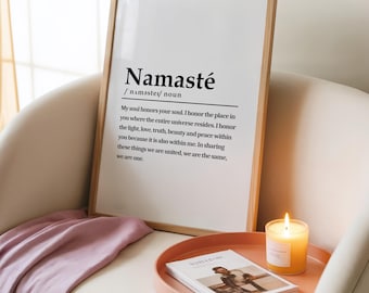 Namaste definition wall print, yoga inspired minimalist wall art, A4 A5 PDF
