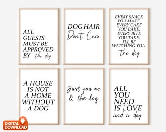 Funny Dog Quote Prints, Set of 6, Dog Lover Wall Art, Digital Download