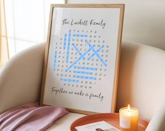 Wordsearch puzzle personalised family print, customised word search wall art, A4 A5 PDF