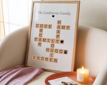 Personalisierte Scrabble Familie Name Druck, Puzzle Wort Kunst A4 A5 PDF