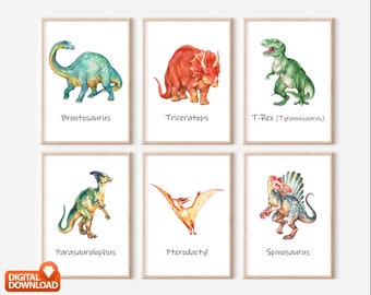 Dinosaur Art Prints, Set of 15, Kids Room Decor, Digital Download