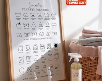Symboles d'entretien du linge, Guide de lavage, Impression artistique de la buanderie, Téléchargement numérique instantané