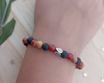 Bracelet enfant en cornaline, lave et bois. Positivité- confiance- motivation