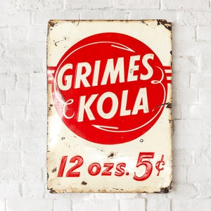 Cartel Chapa metálica publicidad Grimes Kola, original USA