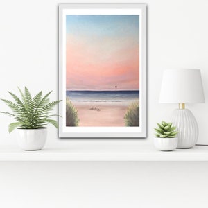 Sunrise beach print, Sunset beach print, sunset art, sunrise painting, Lincolnshire art print, pink beach print, Lincolnshire beach print