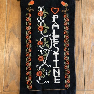 I Love Palestine Floral Tatreez Wall Hanging