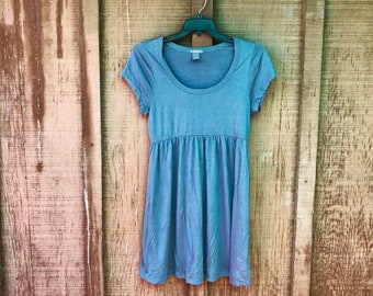 Vintage Gray T-Shirt Dress: 1990s SoSiK Empire Waist, Size L