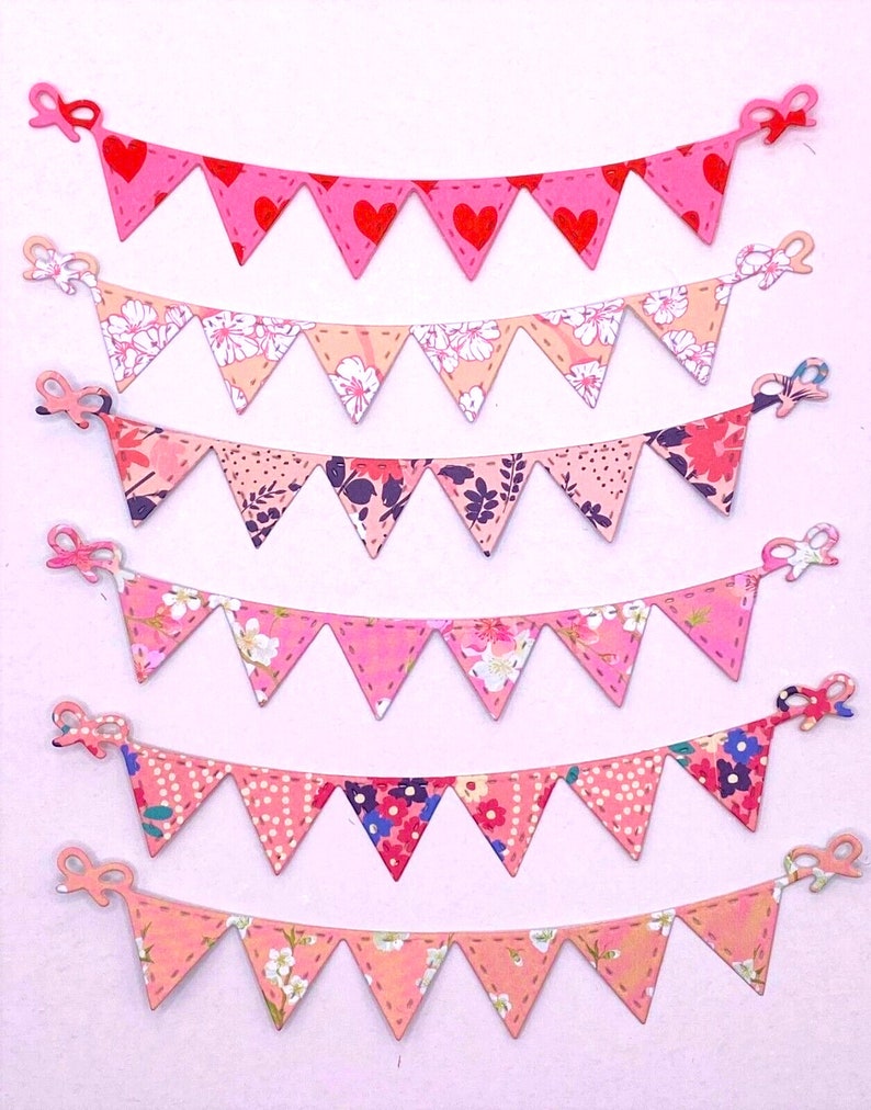 Pink Bunting Die Cuts Card Papercraft Embellishments Pack of 6 Card