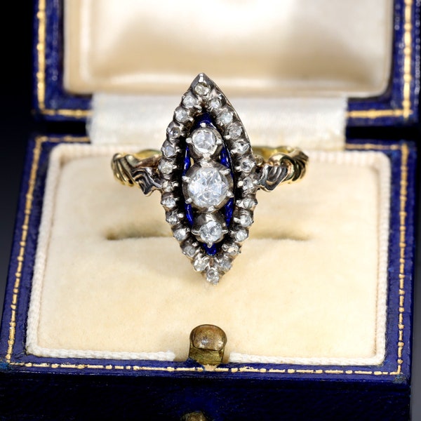 The Antique Georgian Rose Cut Diamond Navette Ring