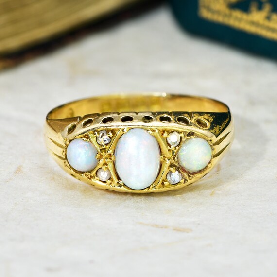 The Antique 1918 Three Opal and Diamond Ring - image 1