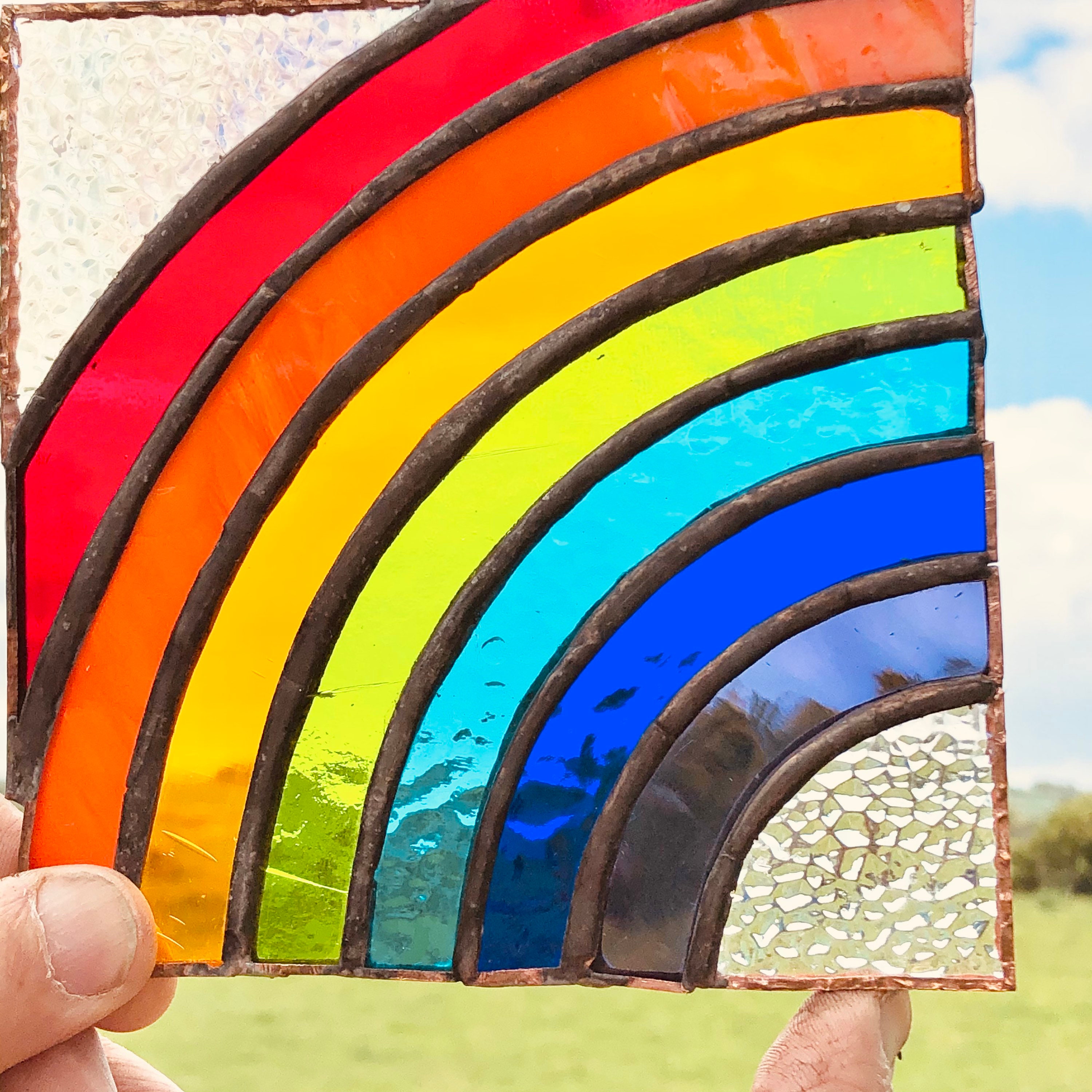 Rainbow Stained Glass Window Panel in Bespoke Wooden Frame. | Etsy UK