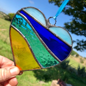 Beachscape /Seascape Stained Glass Heart Suncatcher Beach Lover