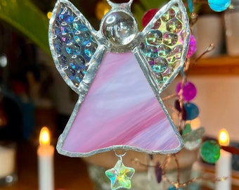 Gorgeous Stained Glass Coloured Baby Angel Suncatcher with small glass prism Baby gift/Guardian Angel/Angel Baby