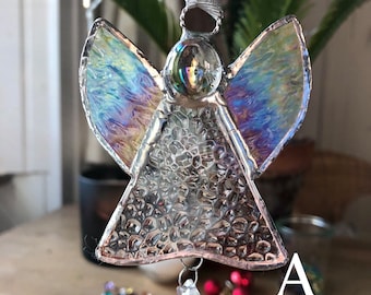 Gorgeous Stained Glass Angel Suncatcher with small glass prism Christmas/Guardian Angel decoration/ornament
