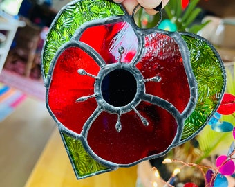 Stained glass Poppy Heart suncatcher … Remembrance Poppy