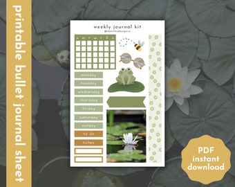FROGGY POND Printable Planner Stickers | Bullet Journal Weekly Kit | Cottagecore, cute, frog, lily pad | Digital Download