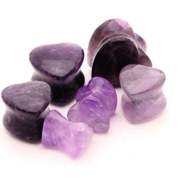 Amethyst Stone Heart Plugs. Ear Guages!