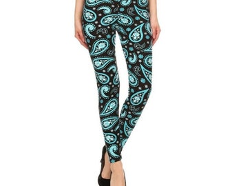 Reg One Size Womens Paisley Print, High Waisted Leggings In A Fitted Style With And Elastic Waist.