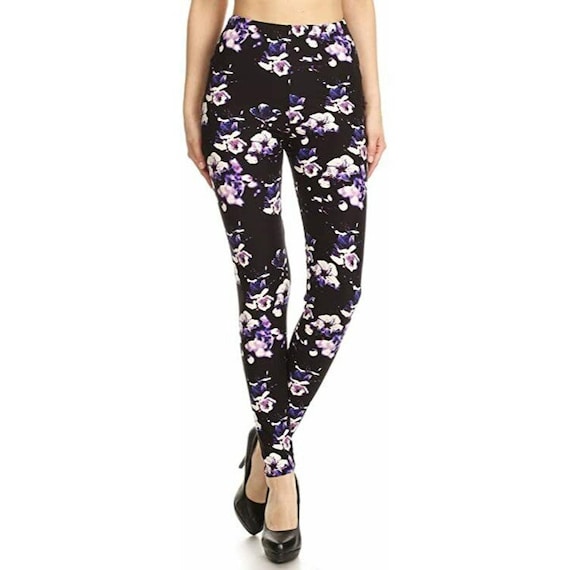 X-plus Size Womens Luscious Purple Posies Leggings Depot Women's Ultra Soft  High Waist Fashion 