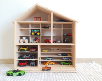Personalisierte Holz-Spielzeug-Auto-Garage für Hot Wheels, Streichholzschachtel, Diecast-Autos, Kinder-Aufbewahrungs-Organizer-Display