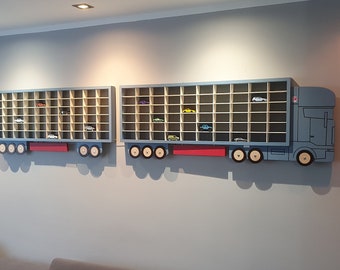 Display for Hot Wheels Cars, Diecast, Matchbox Cars 125cars Display Truck Wooden Garage Unit Shelf Toy Storage.