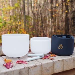 9inch + 11inch clear white two crystal singing bowls set with soft bags free suede mallets and rubber O-rings