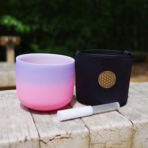 440Hz 8inch C note Root Chakra Bicolor Gradient Frosted Crystal Singing Bowl with black soft bag, mallet and rubber O-ring