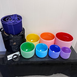 7 Chakra Crystal Singing Bowl Set: Frosted Quartz, 440Hz, Sound Healing