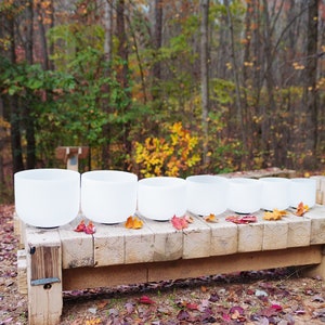 Frosted Quartz Crystal Singing Bowls Set: 440Hz, 7 Notes, Sound Healing