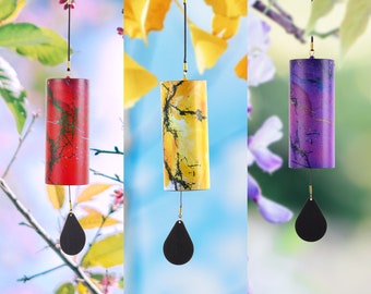 14inch Elements Wind Chimes for Sound Healing Meditation | 5 Harmonic Pentatonic | Hand Crank Wind Chimes | Purple  Yellow  Red color