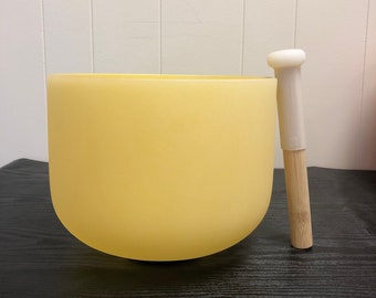 432Hz 10inch Perfect Pitch E Note SOLAR PLEXUS Chakra Yellow Crystal Singing Bowl with mallet and O-ring for sound healing and meditation