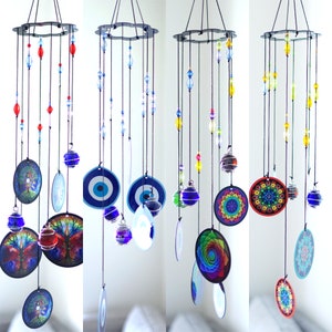 17" metal wind chime Interior art decoration, Tree of Life , Flower of Life, Nazar Eye, Evil Eye, Mandala