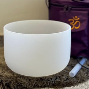 Bol chantant en cristal blanc transparent de 14 pouces C note 432 Hz avec joint torique en caoutchouc pour maillet en cristal et étui rigide