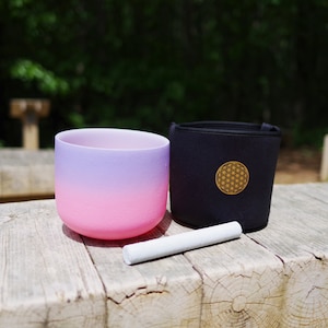 440Hz 8&quot; C note Crystal singing bowls Root Chakra Bicolor Gradient Frosted Bowl with black soft bag, mallet and rubber O-ring