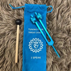Weighted tuning fork 7 chakra 7 soft bags 7 mallets SET. Sound Healing with Individually Marked Chakra meditation tools Single fork (Blue)