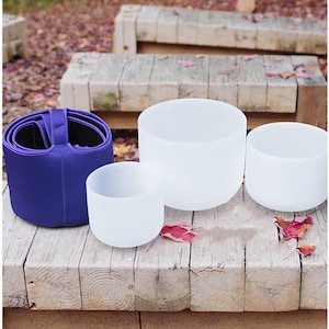 7" + 8" + 9" choose notes Perfect Pitch 3 crystal singing bowls set with 3 soft bags 2 bamboo mallets and O-rings sound healing good gift