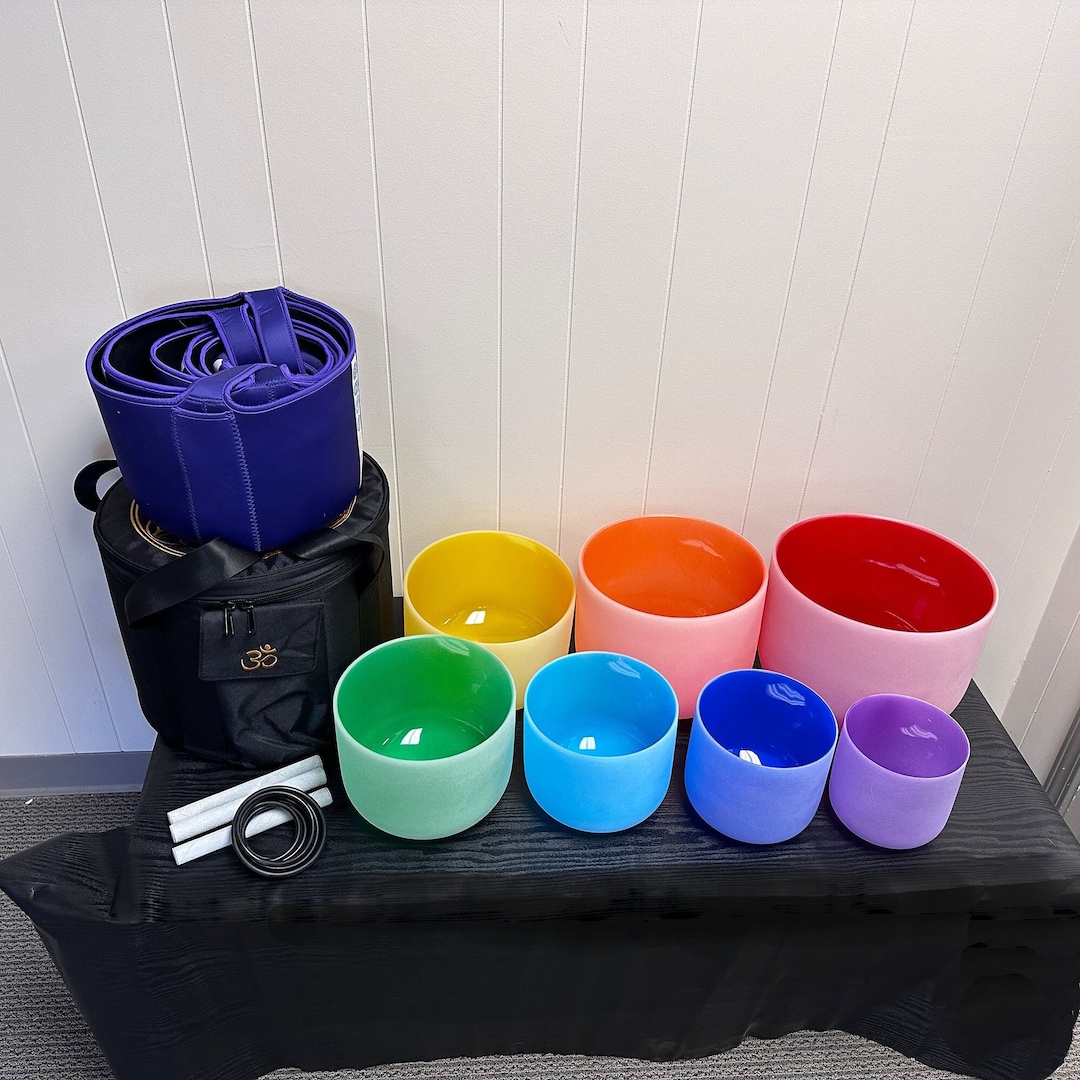 440hz Crystal Singing Bowls Set 612inch Frosted Quartz 7 Chakra Color
