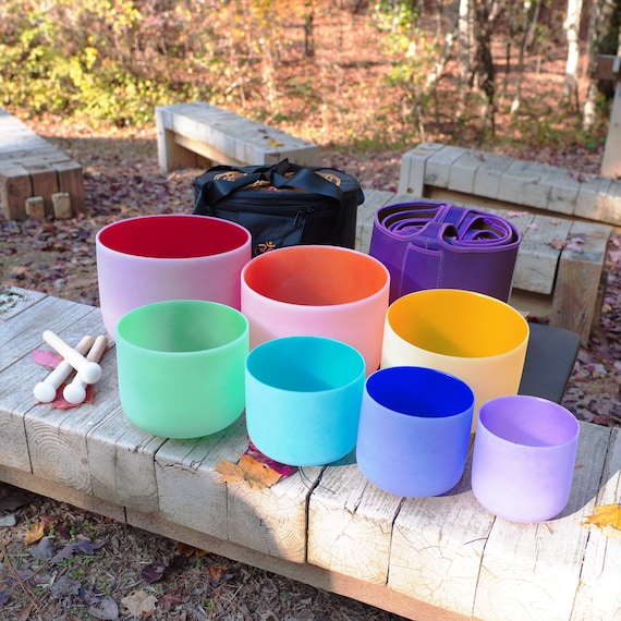 432Hz フロステッドクォーツクリスタルシンギングボウルセット