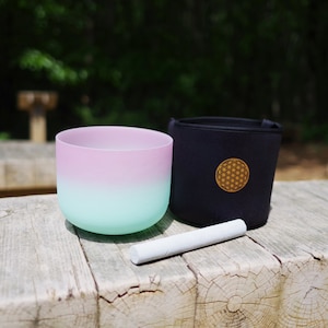 8 inch Frosted Crystal Singing Bowl: 440Hz F Note, Heart Chakra